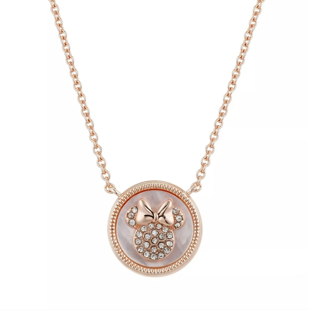 Gold Flash-Plated Faux Mother of Pearl Minnie Mouse Coin Necklace
